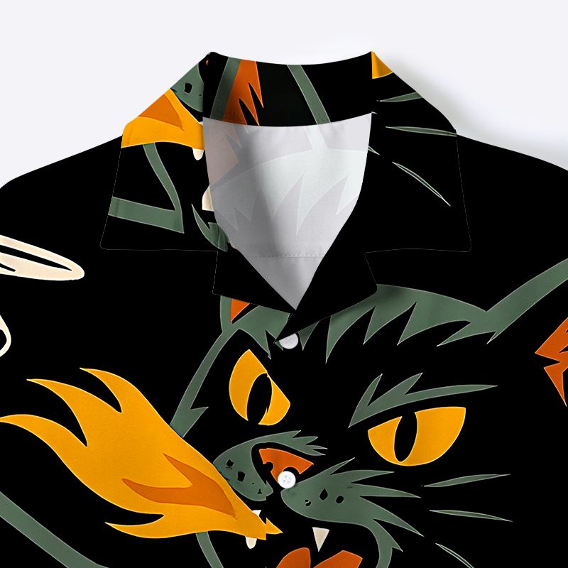 Kyoto-Lion City Destroyer Cat Monster Cuban Collar Shirt