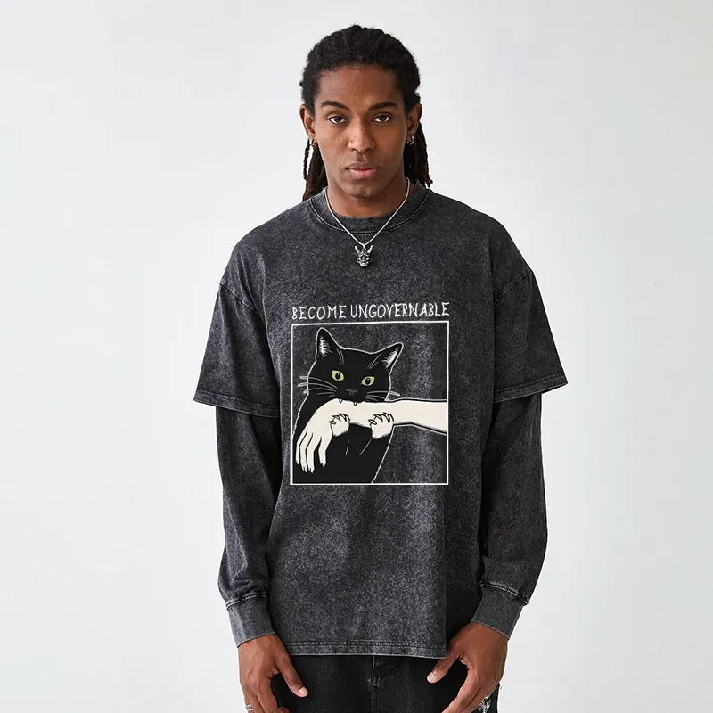 Japanese Vintage Cat Tee for Daily Wear