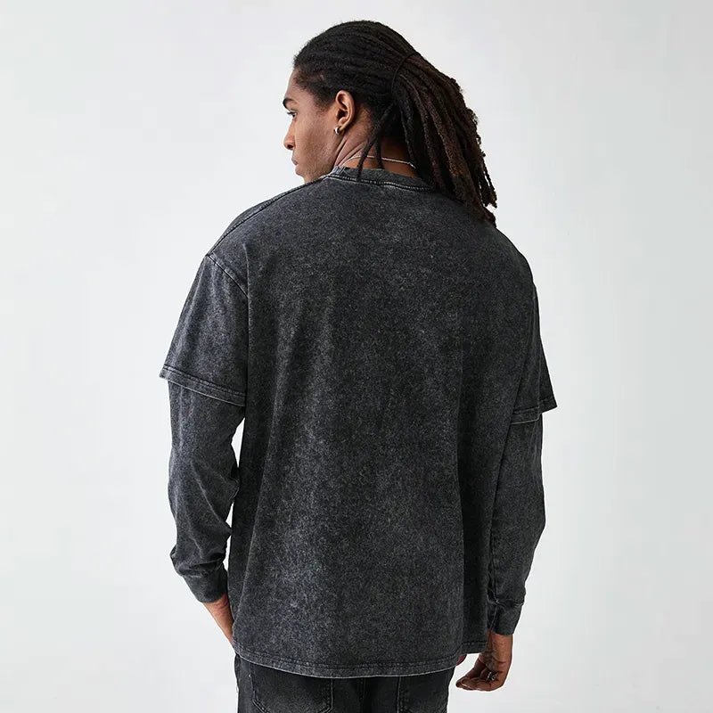 Kyoto-Lion Black Cat Biting Washed Double Layer T-Shirt