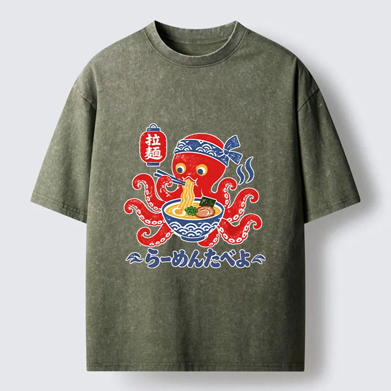 Kyoto-Lion Vintage Octopus Eating Ramen Washed T-Shirt