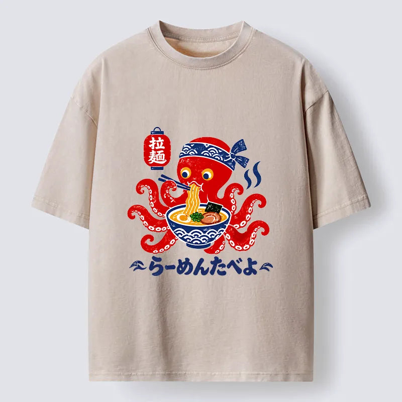 Kyoto-Lion Vintage Octopus Eating Ramen Washed T-Shirt