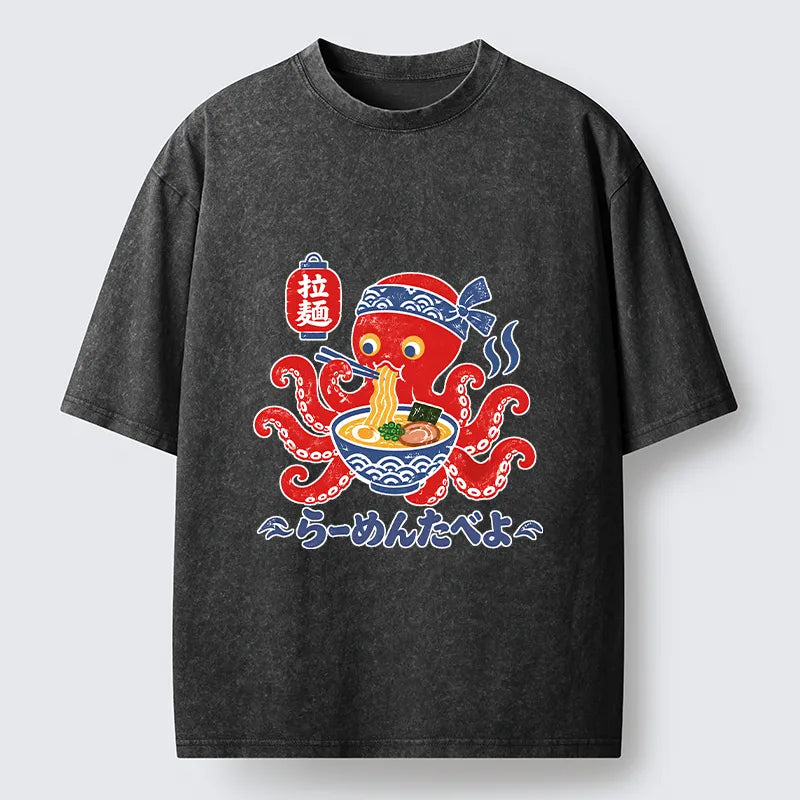 Kyoto-Lion Vintage Octopus Eating Ramen Washed T-Shirt