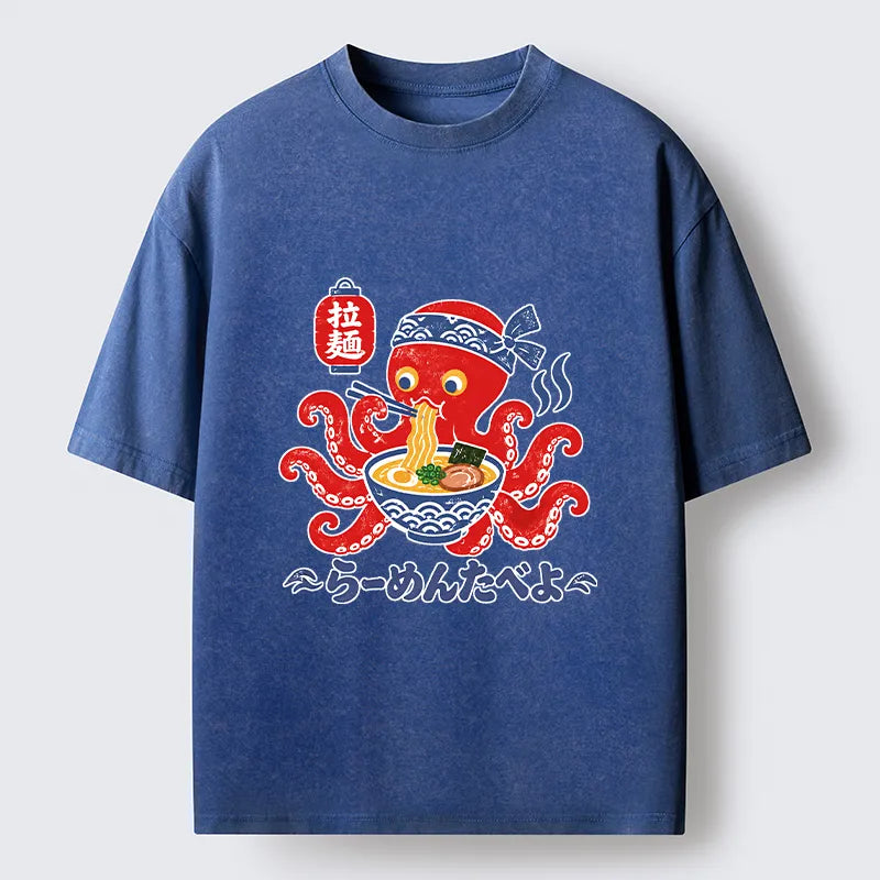 Kyoto-Lion Vintage Octopus Eating Ramen Washed T-Shirt