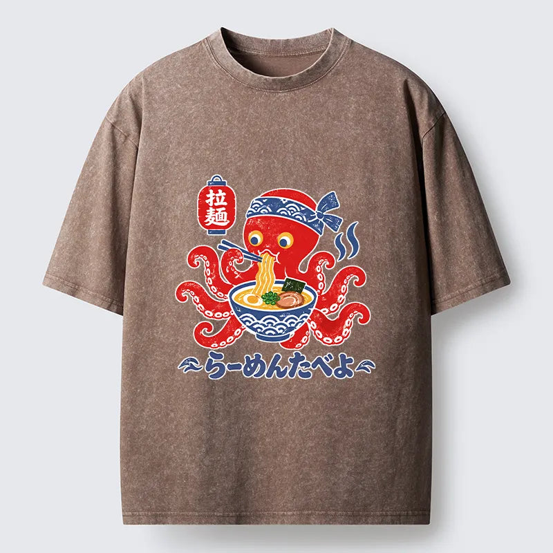 Kyoto-Lion Vintage Octopus Eating Ramen Washed T-Shirt