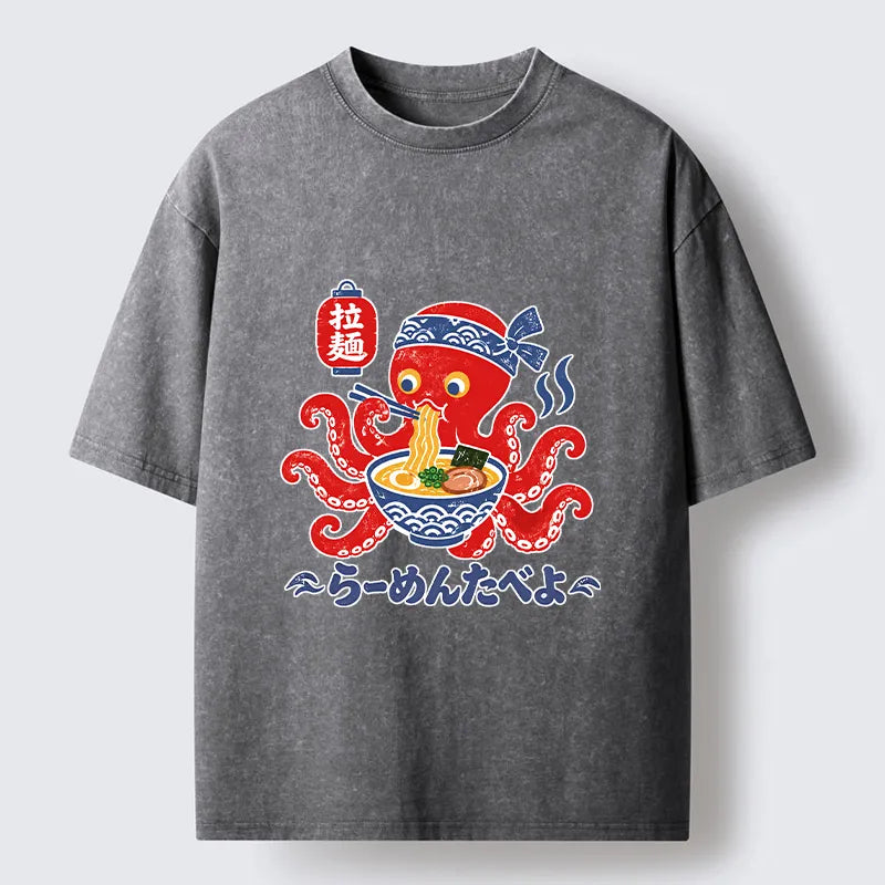 Kyoto-Lion Vintage Octopus Eating Ramen Washed T-Shirt