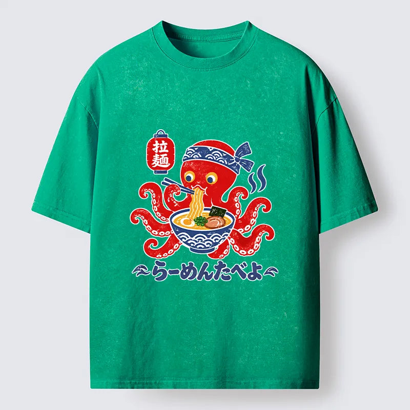 Kyoto-Lion Vintage Octopus Eating Ramen Washed T-Shirt