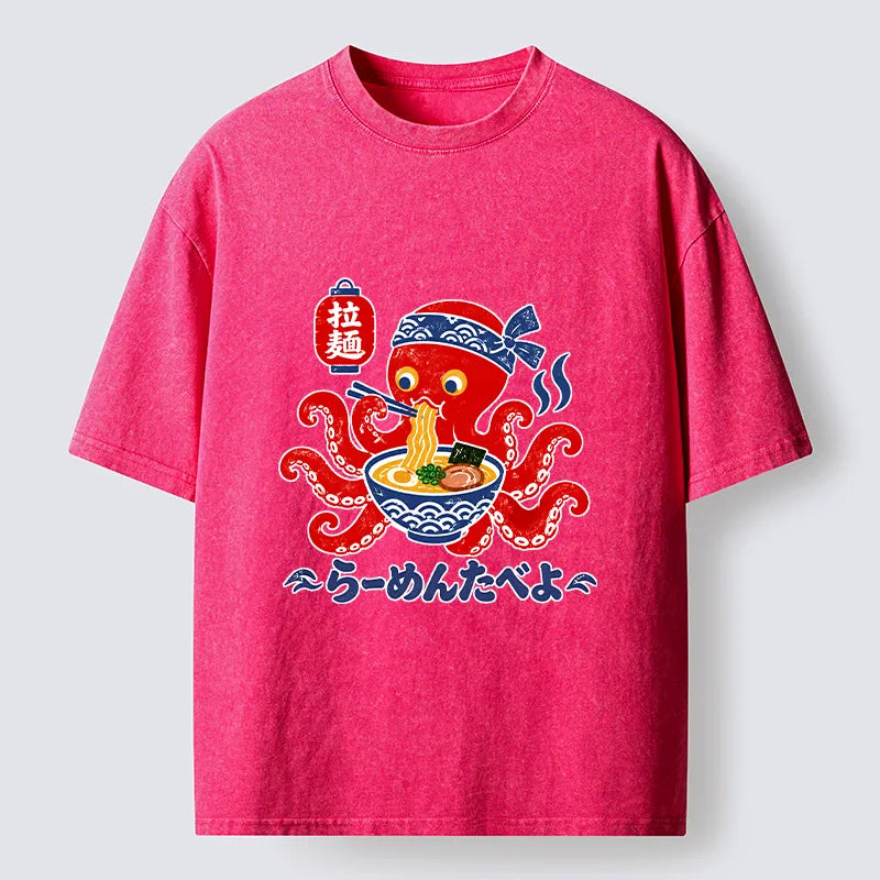 Kyoto-Lion Vintage Octopus Eating Ramen Washed T-Shirt