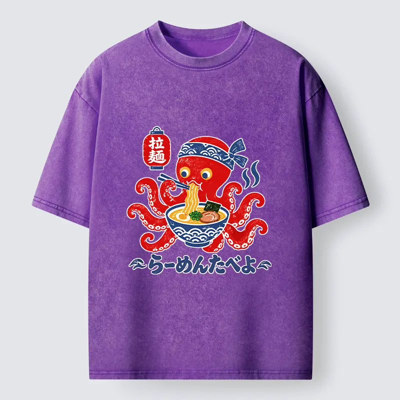 Kyoto-Lion Vintage Octopus Eating Ramen Washed T-Shirt