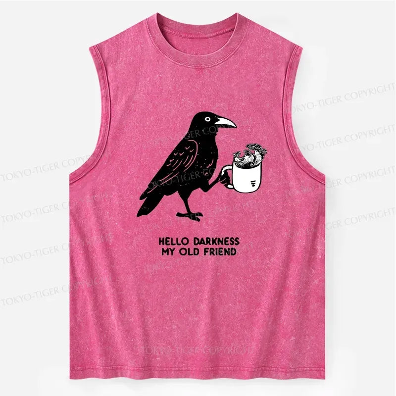 Kyoto-Lion Crow Drinking Black Coffee Funny Washed Tank