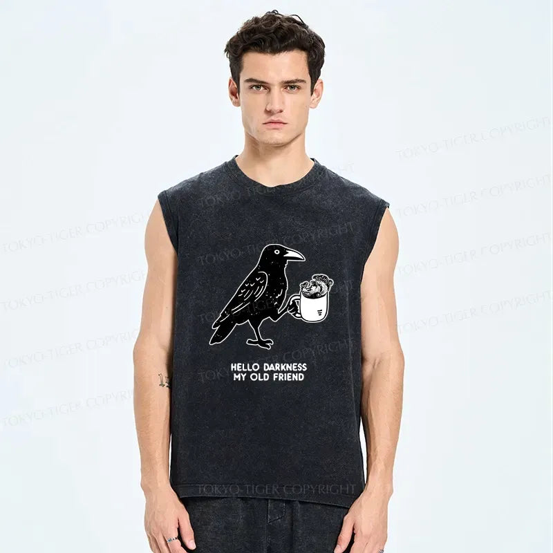 Kyoto-Lion Crow Drinking Black Coffee Funny Washed Tank