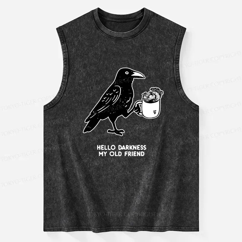 Kyoto-Lion Crow Drinking Black Coffee Funny Washed Tank