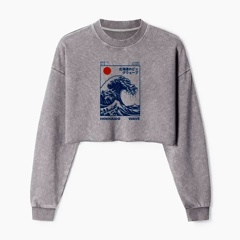 Kyoto-Lion Hokkaido Wave Japan Washed Crop Sweatshirt