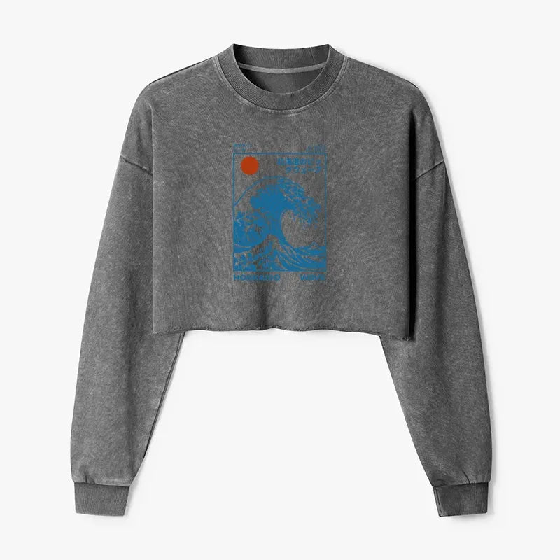 Kyoto-Lion Hokkaido Wave Japan Washed Crop Sweatshirt