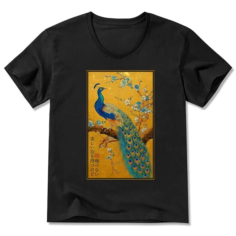 Kyoto-Lion The Peacock's Silent Elegance V-Neck Classic T-Shirt