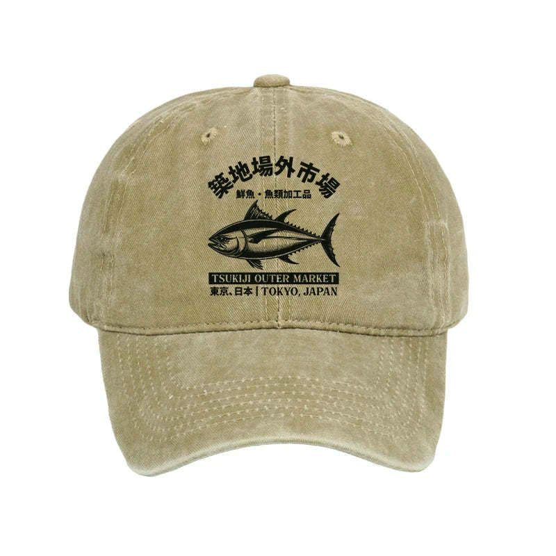 Washed Unisex Cap with Japanese Traditional Motifs