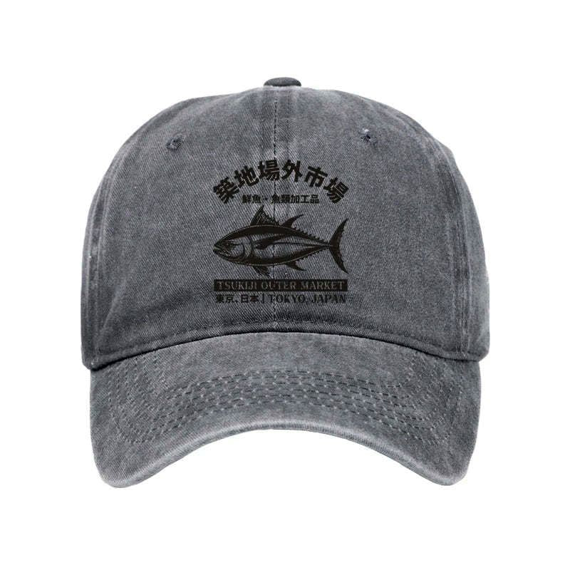 Washed Unisex Cap with Japanese Traditional Motifs