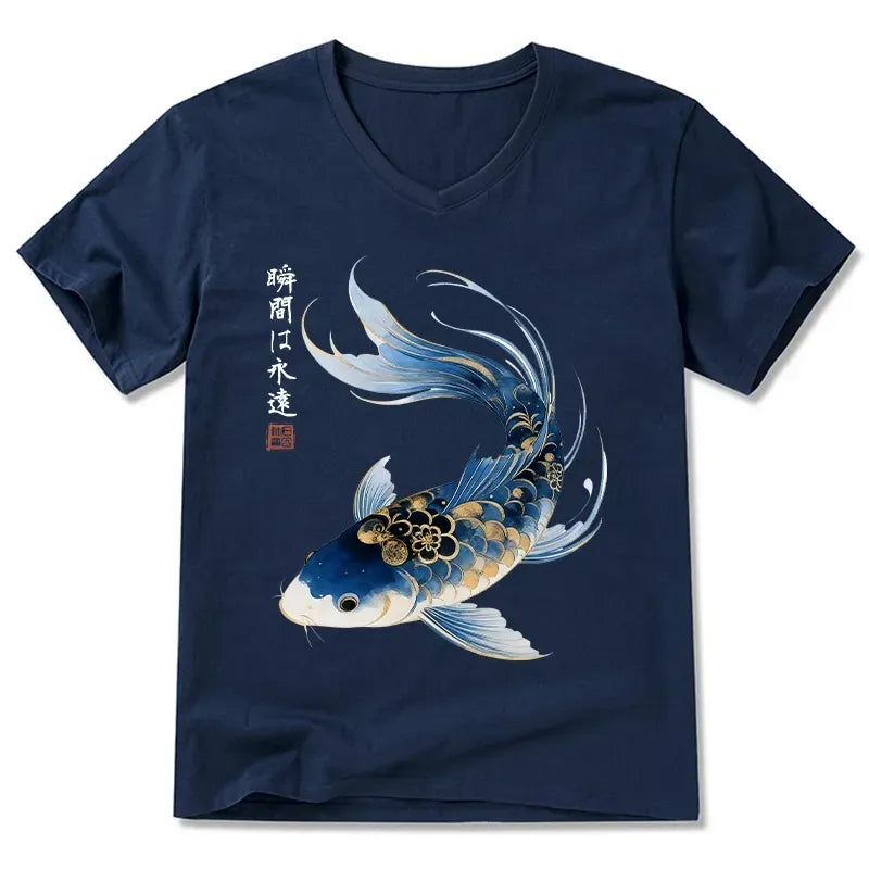 Kyoto-Lion Elegant Koi Fish Watercolor Art V-Neck Classic T-Shirt
