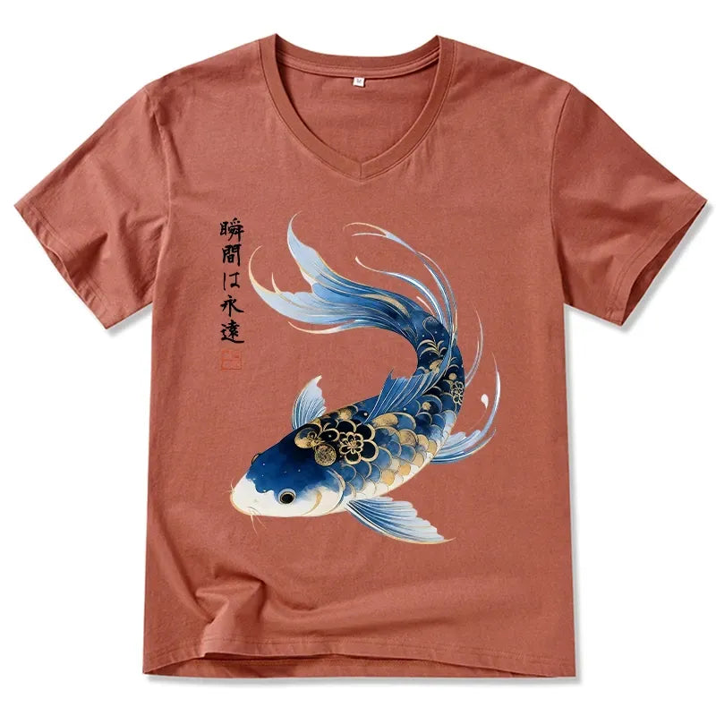 Koi Fish Watercolor V-Neck T-Shirt for Gift Idea