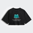Women Washed Crop Tee Fun Frog