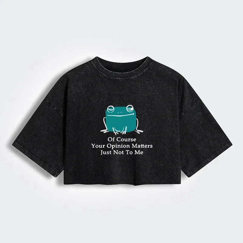 Women Washed Crop Tee Fun Frog