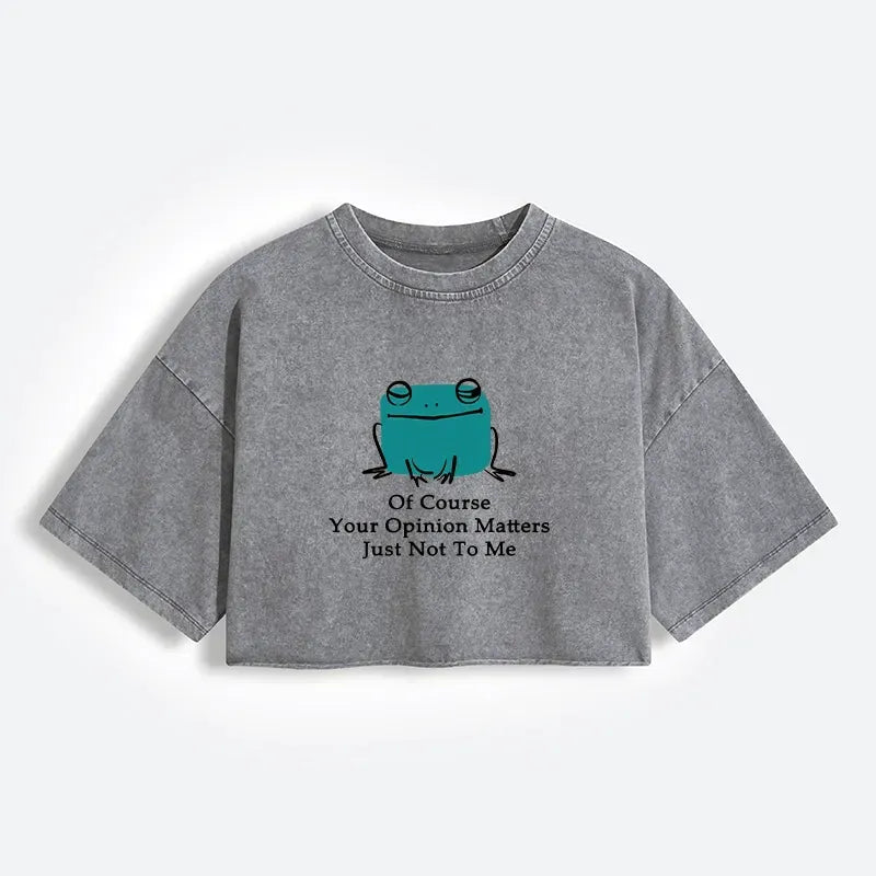 Women Washed Crop Tee Fun Frog