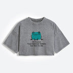 Women Washed Crop Tee Fun Frog