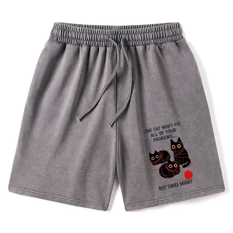Kyoto-Lion Three Cats Fix All Problems Washed Shorts
