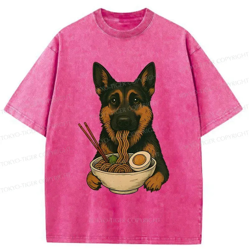 Kyoto-Lion German Shepherd Eating Ramen Washed T-Shirt
