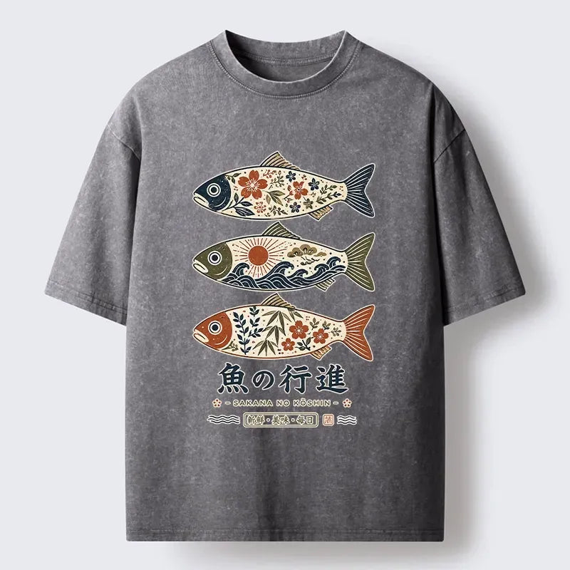 Washed Unisex T-Shirt with Fish Print