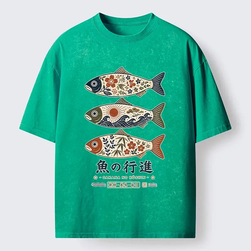 Washed Unisex T-Shirt with Fish Print