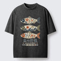 Kyoto-Lion Sakura Waves Decorate Three Fish Washed T-Shirt