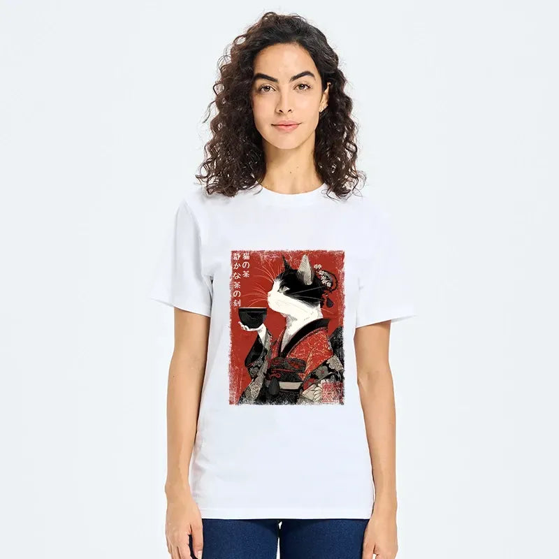 Kyoto-Lion Kimono Tea Cat Red Vintage Ink Art Classic T-Shirt