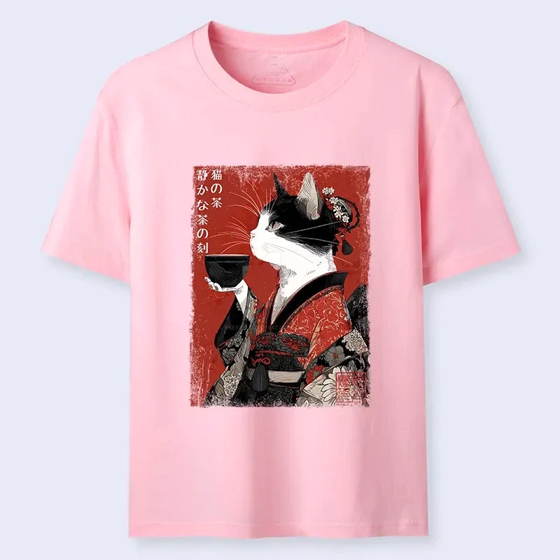 Kyoto-Lion Kimono Tea Cat Red Vintage Ink Art Classic T-Shirt