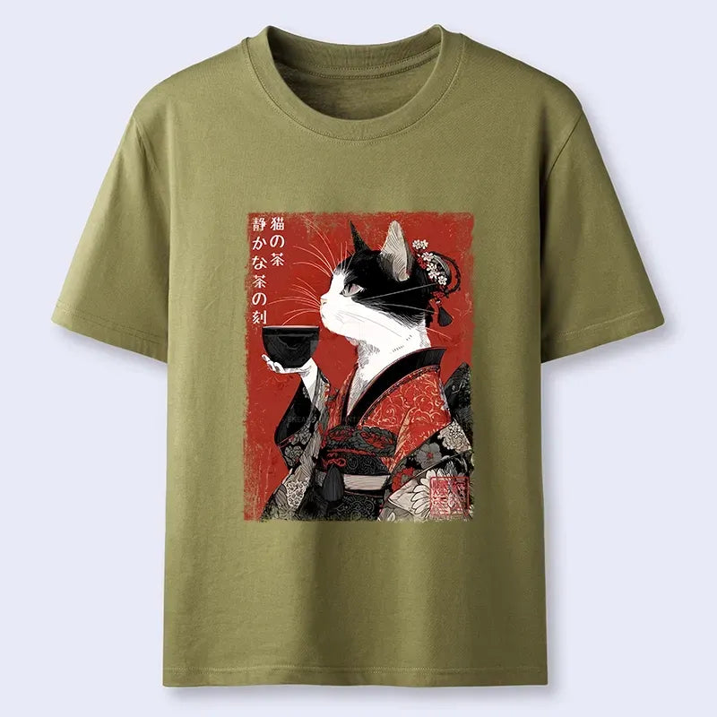 Kyoto-Lion Kimono Tea Cat Red Vintage Ink Art Classic T-Shirt