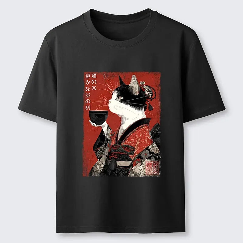 Kyoto-Lion Kimono Tea Cat Red Vintage Ink Art Classic T-Shirt