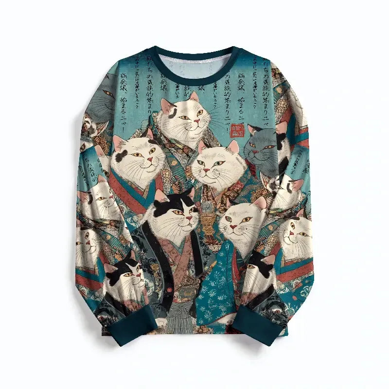 Japanese ukiyo-e cat family pajama set