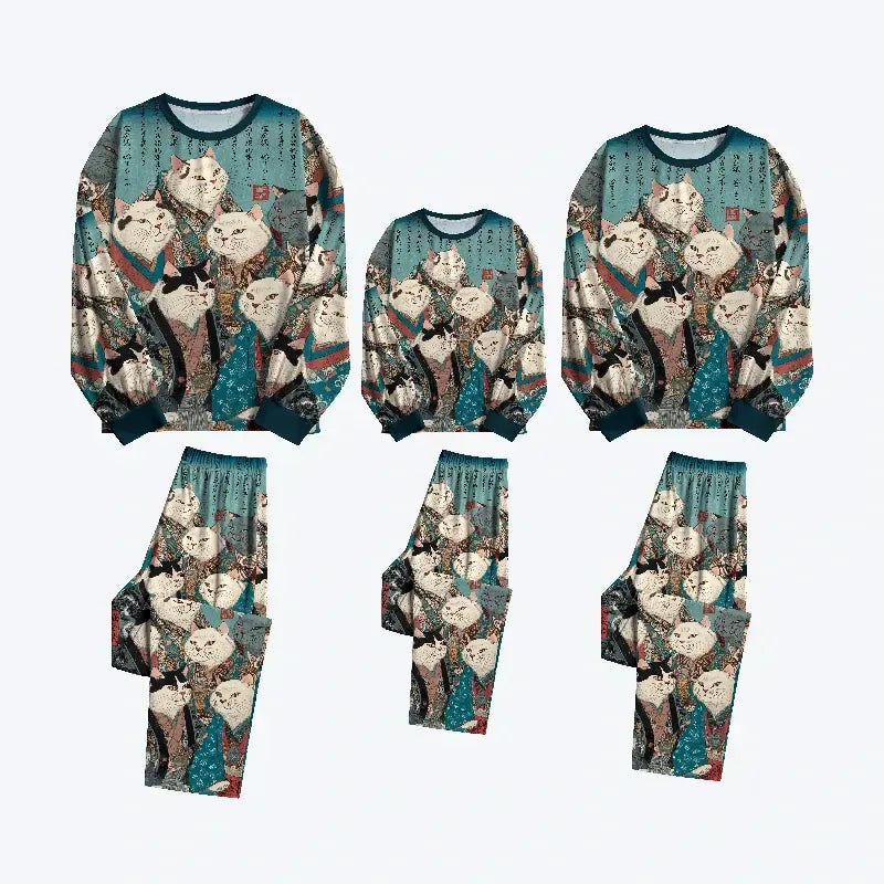 Kyoto-Lion cat nobles matching family pajamas