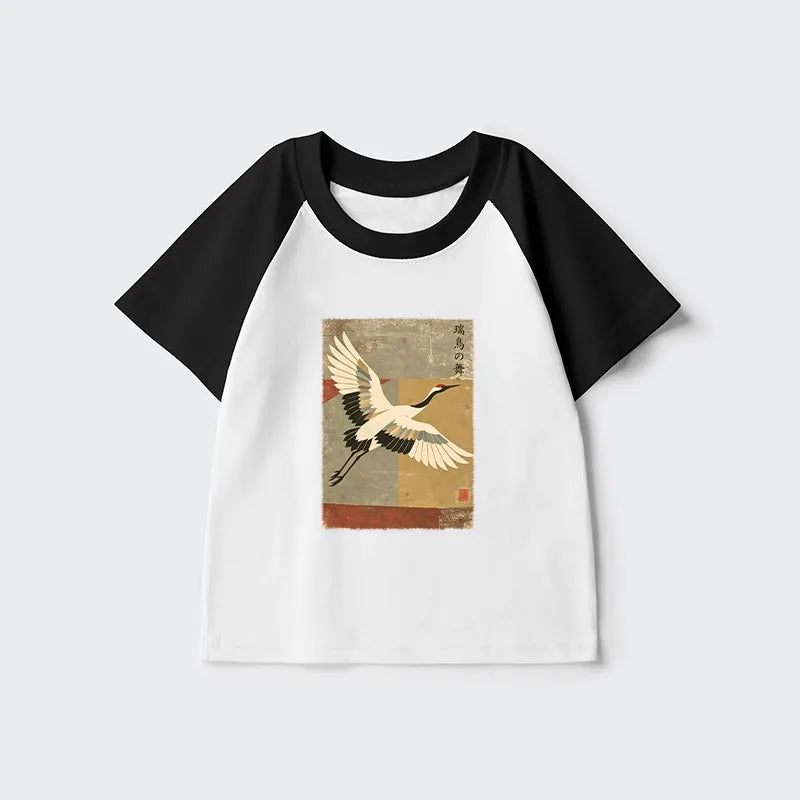 Kyoto-Lion Crane Spirit Kids Raglan T-shirt