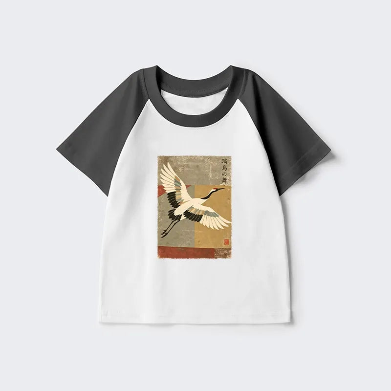 Kyoto-Lion Crane Spirit Kids Raglan T-shirt