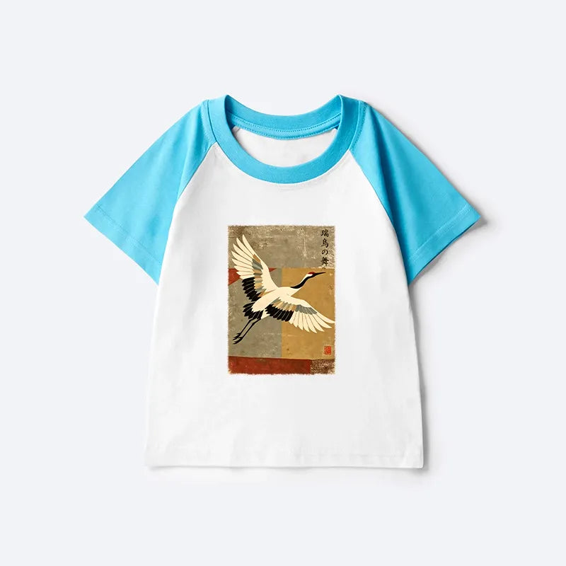 Kyoto-Lion Crane Spirit Kids Raglan T-shirt