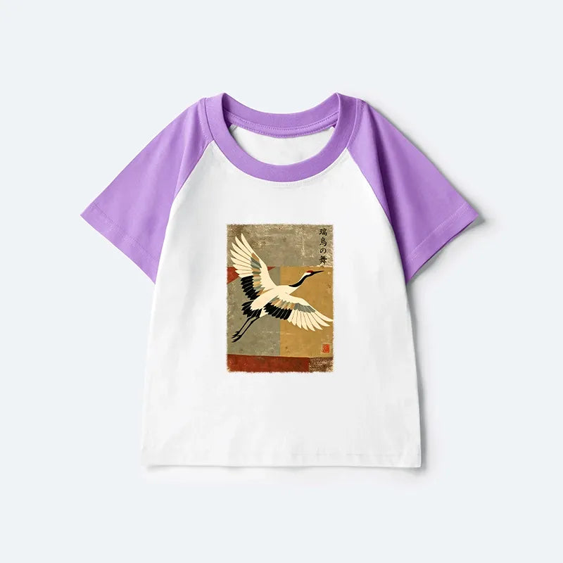 Kyoto-Lion Crane Spirit Kids Raglan T-shirt