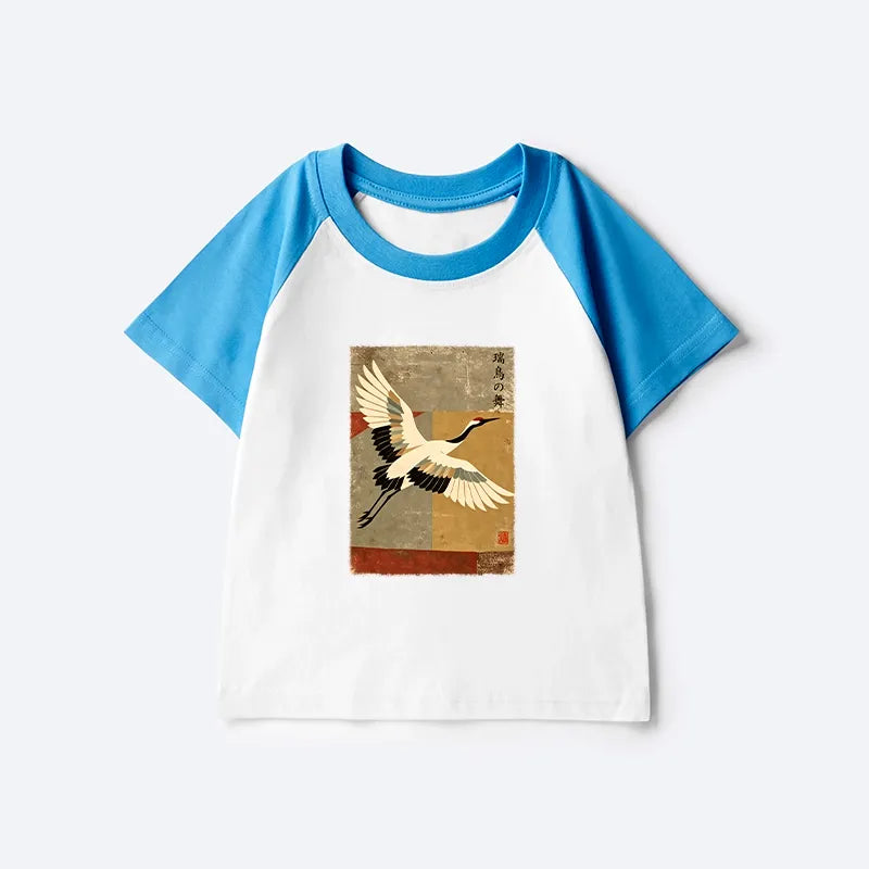 Kyoto-Lion Crane Spirit Kids Raglan T-shirt