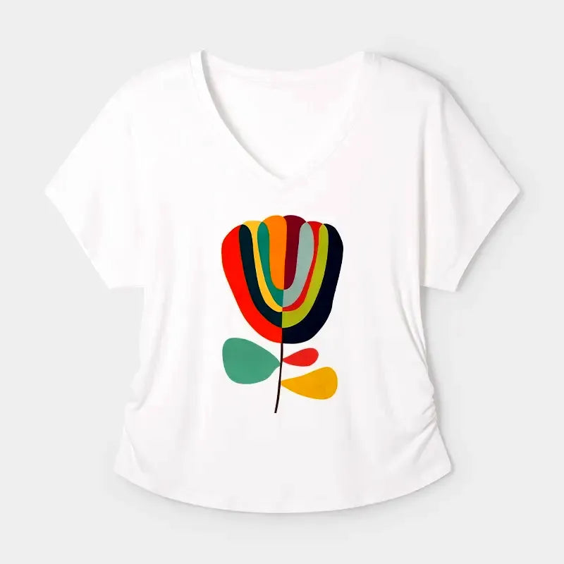 Kyoto-Lion Colorful Flower Minimalist Print Modal Dolman Sleeve T-Shirt