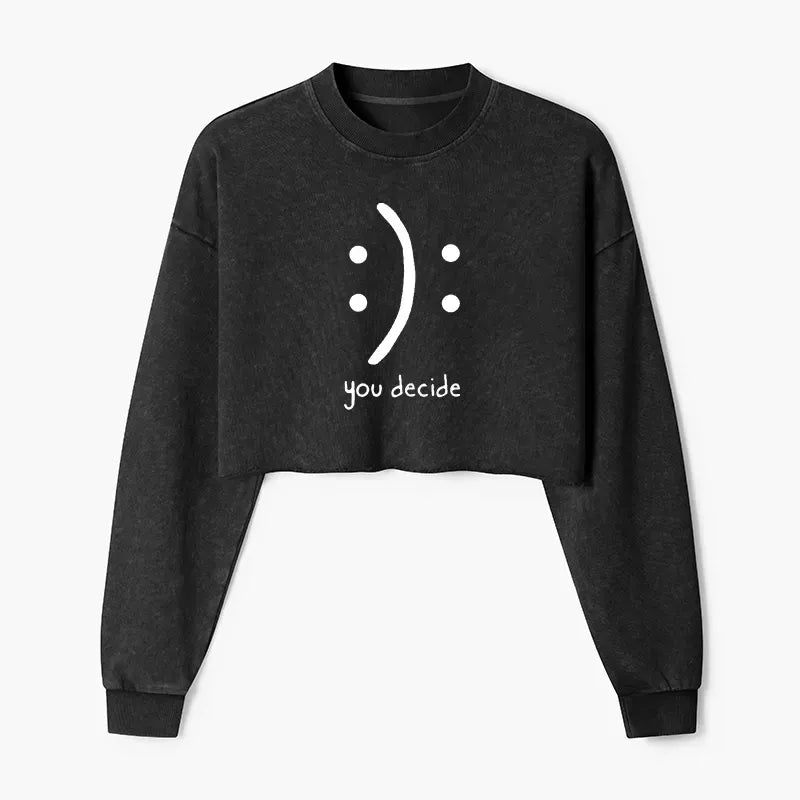 Kyoto-Lion Laugh Or Sad Washed Crop Sweatshirt