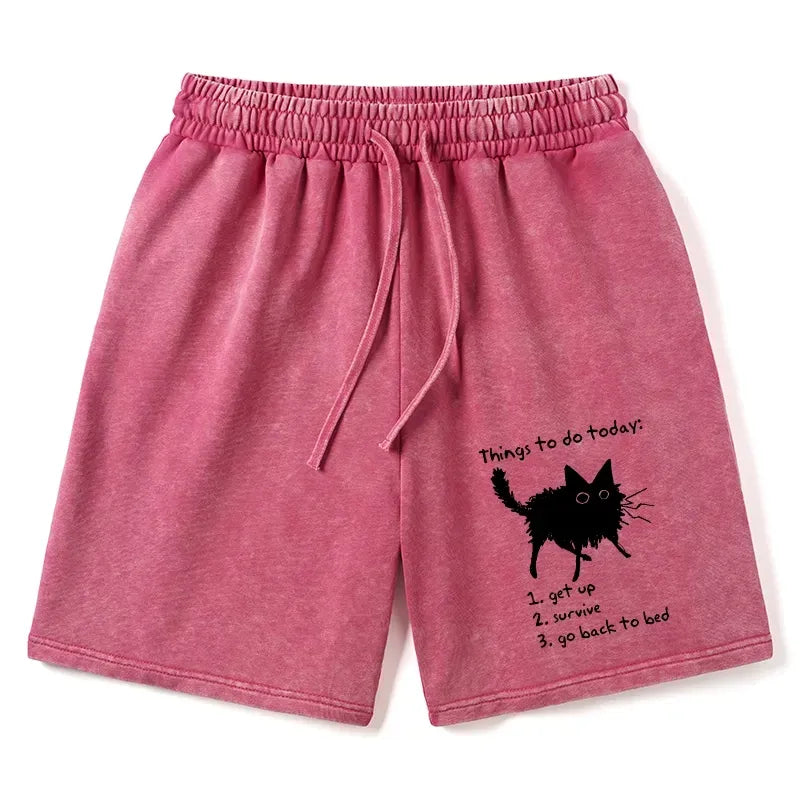 Kyoto-Lion Lazy Cat Survive Day Funny Meme Washed Shorts