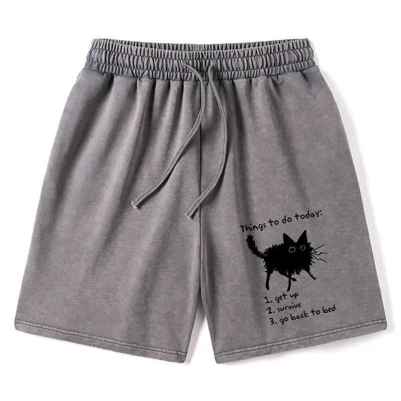 Kyoto-Lion Lazy Cat Survive Day Funny Meme Washed Shorts