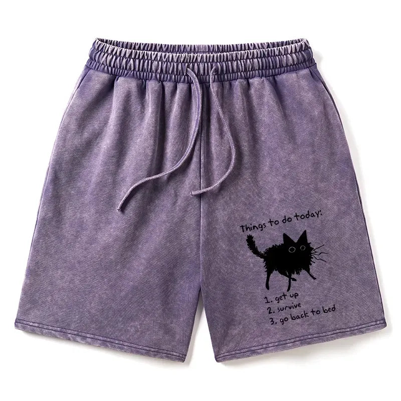 Japanese Lazy Cat Washed Shorts