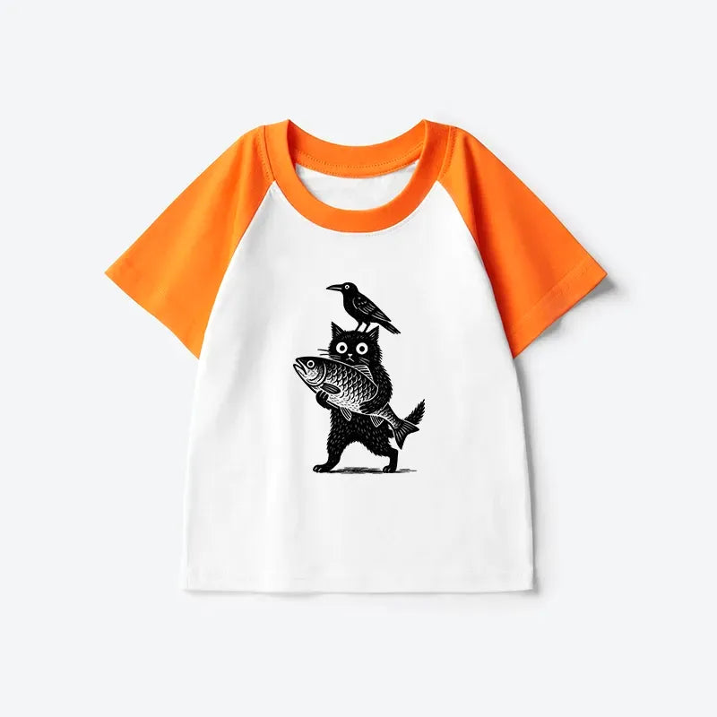Kyoto-Lion Black Animals Funny Kids Raglan T-shirt