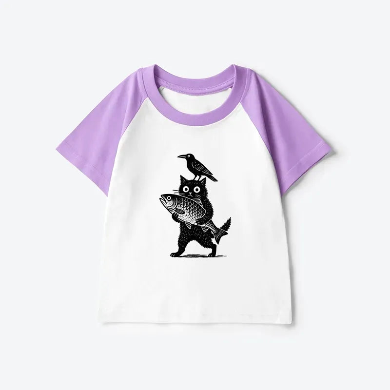 Kyoto-Lion Black Animals Funny Kids Raglan T-shirt