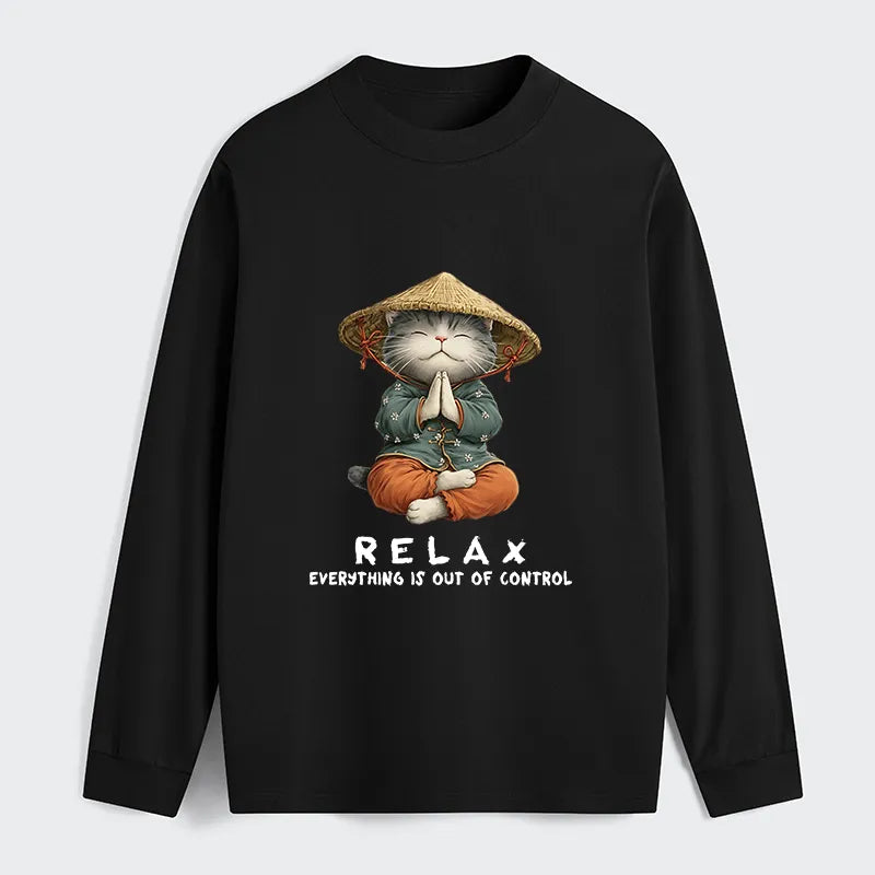 Kyoto-Lion Zen Relax Cat Graphic Classic Long Sleeve T-Shirt